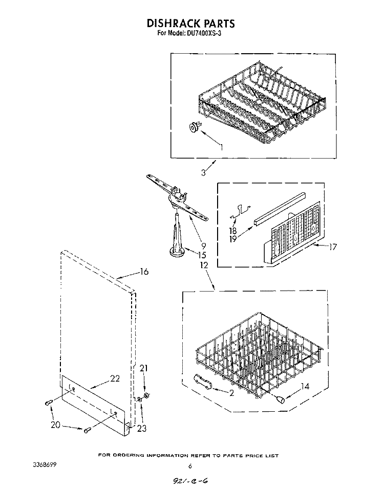 DISHRACK Diagram and Parts List for DU7400XS3  Whirlpool Dishwasher