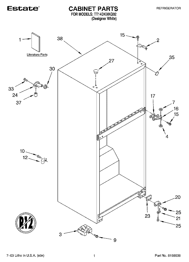CABINET PARTS Diagram and Parts List for TT14DKXKQ02  Estate Refrigerator