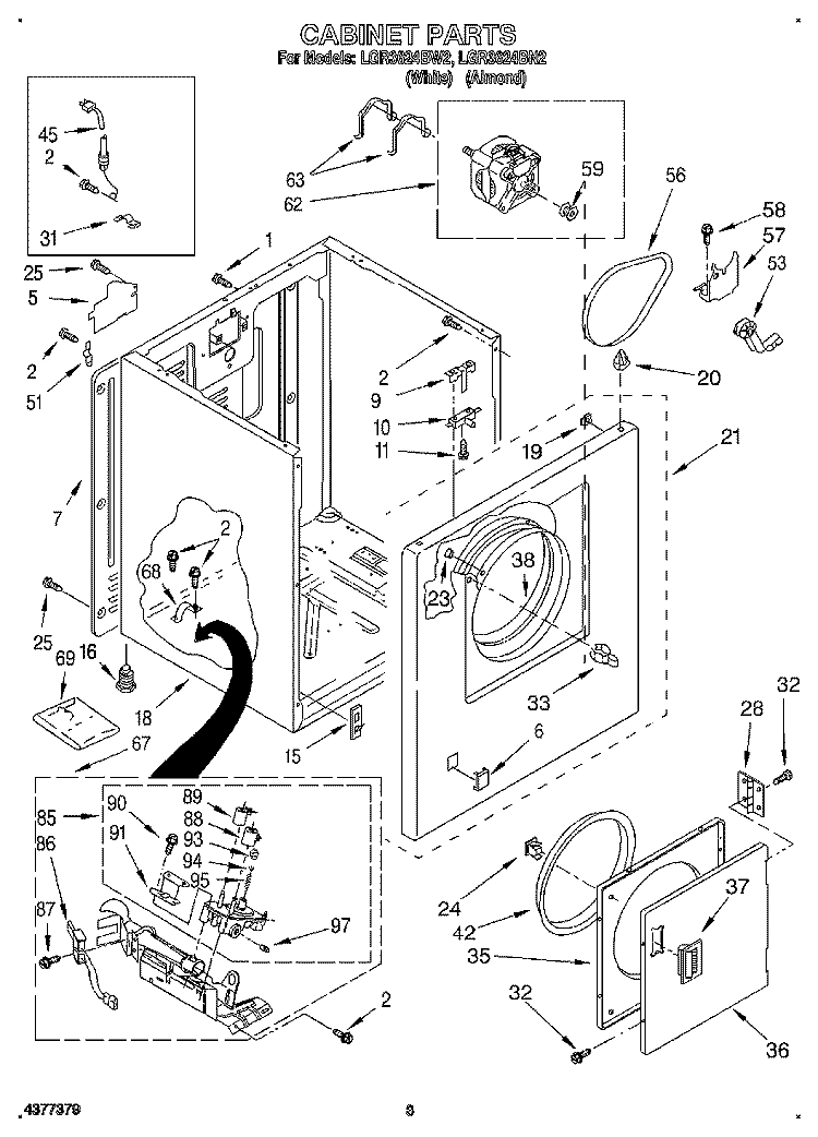 CABINET Diagram and Parts List for LGR3624BN2  Whirlpool Dryer