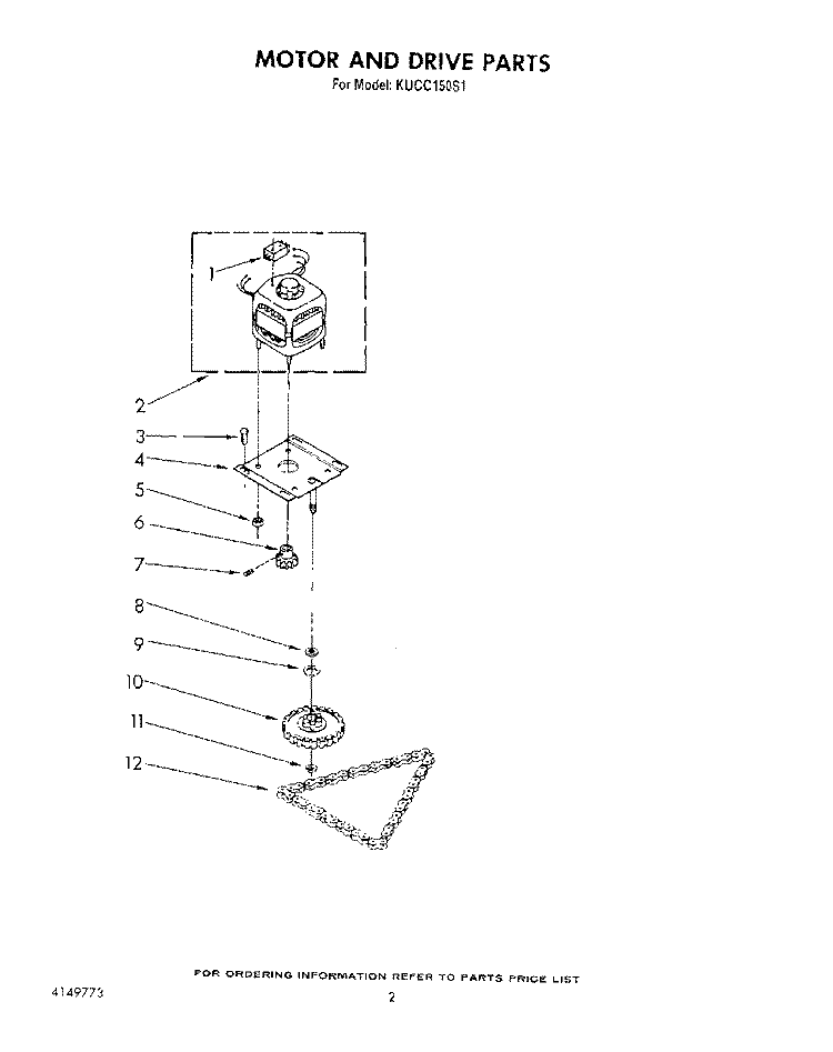 MOTOR AND DRIVE Diagram and Parts List for KUCC150S1  KitchenAid Trash Compactor