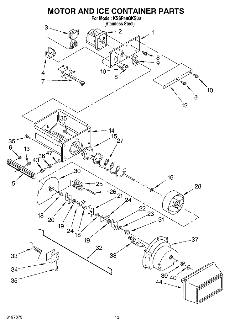 MOTOR AND ICE CONTAINER Diagram and Parts List for KSSP48QKS00  KitchenAid Refrigerator