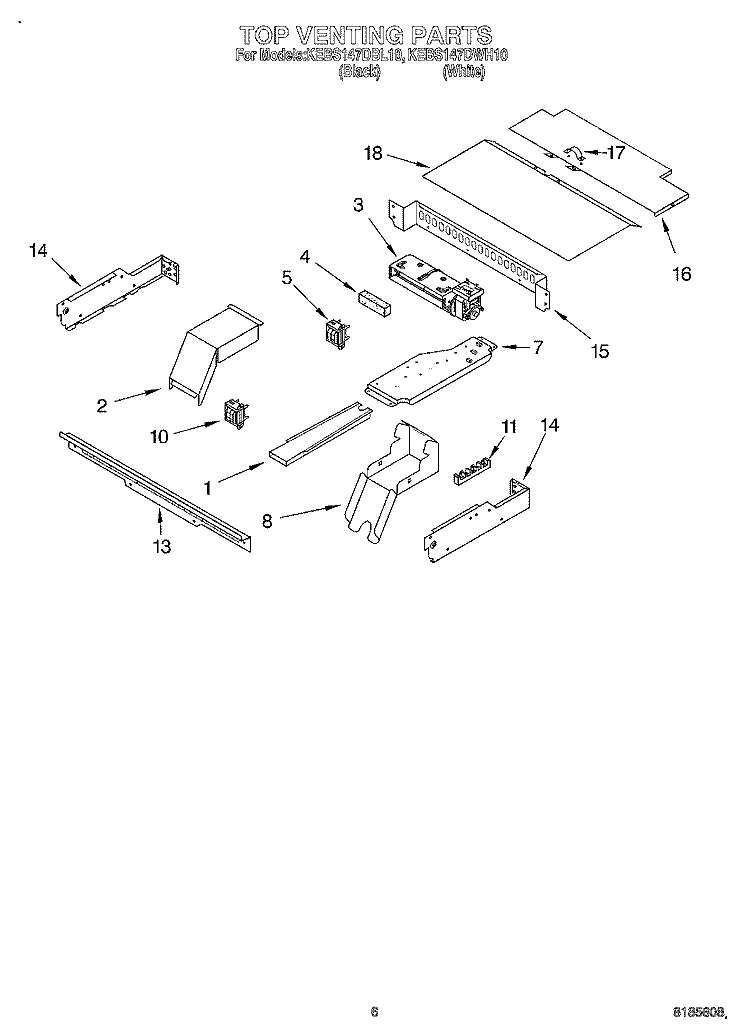TOP VENTING, OPTIONAL Diagram and Parts List for KEBS147DBL10  KitchenAid Wall Oven