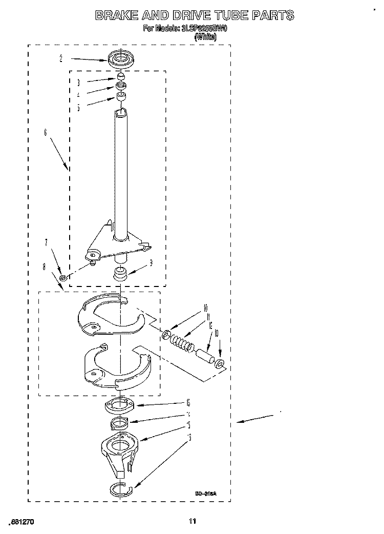BRAKE AND DRIVE TUBE Diagram and Parts List for 3LSP8255BW0  Whirlpool Washer