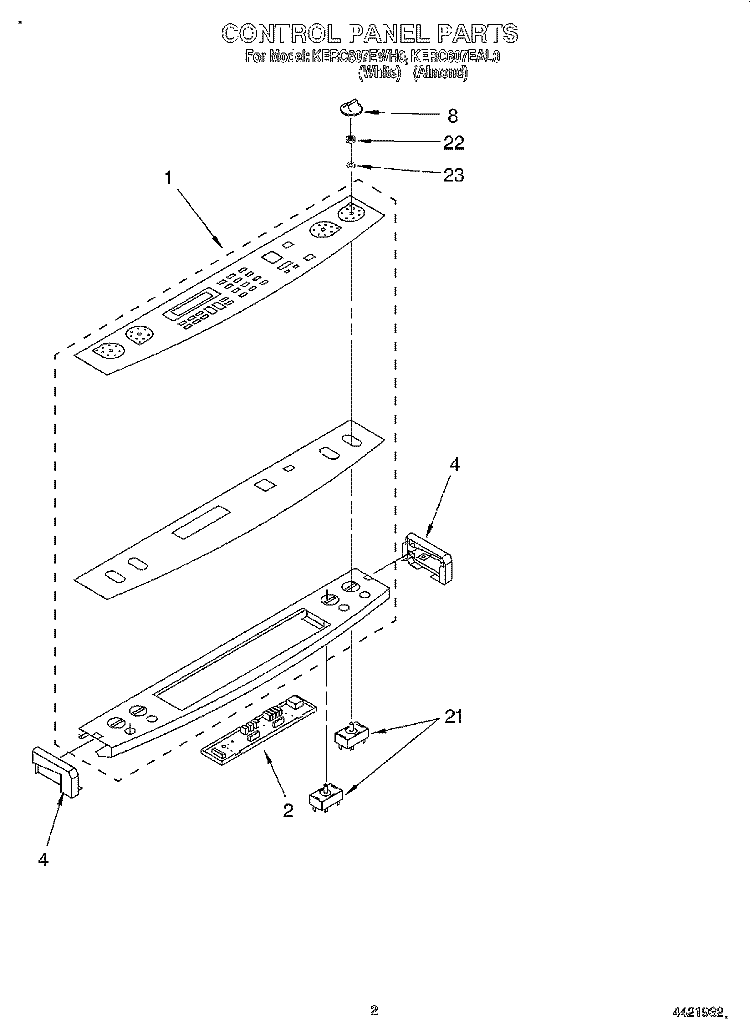 CONTROL PANEL Diagram and Parts List for KERC607EWH0  KitchenAid Range