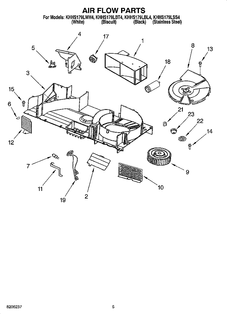 AIR FLOW PARTS Diagram and Parts List for KHHS179LWH4  KitchenAid Microwave