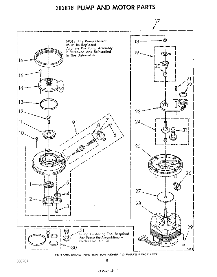 303876 PUMP AND MOTOR Diagram and Parts List for DU5504XM0  Whirlpool Dishwasher