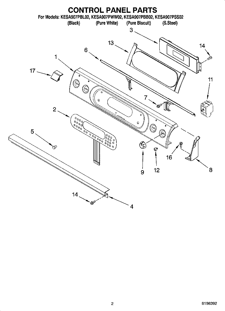 CONTROL PANEL PARTS Diagram and Parts List for KESA907PBL02  KitchenAid Range