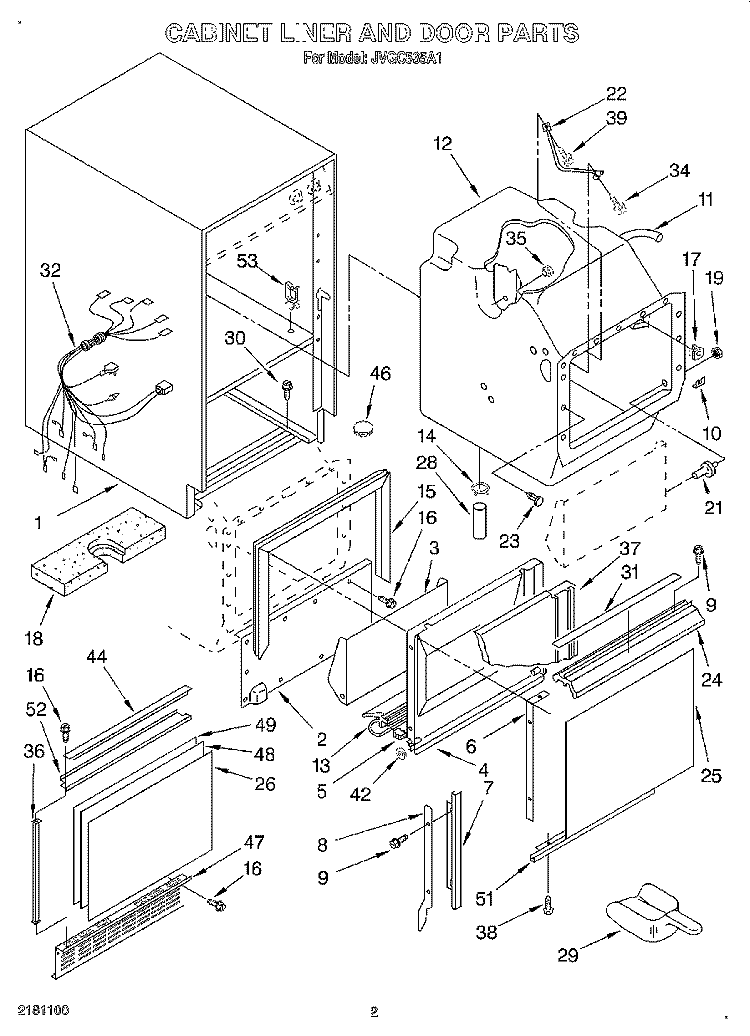 CABINET LINER AND DOOR, LIT/OPTIONA Diagram and Parts List for JVGC535A1  Whirlpool Ice Maker