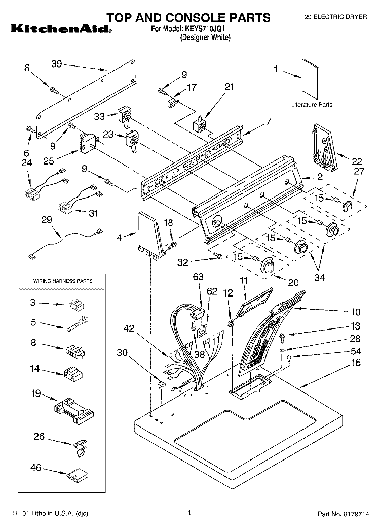 SECTION Diagram and Parts List for KEYS710JQ1  KitchenAid Dryer