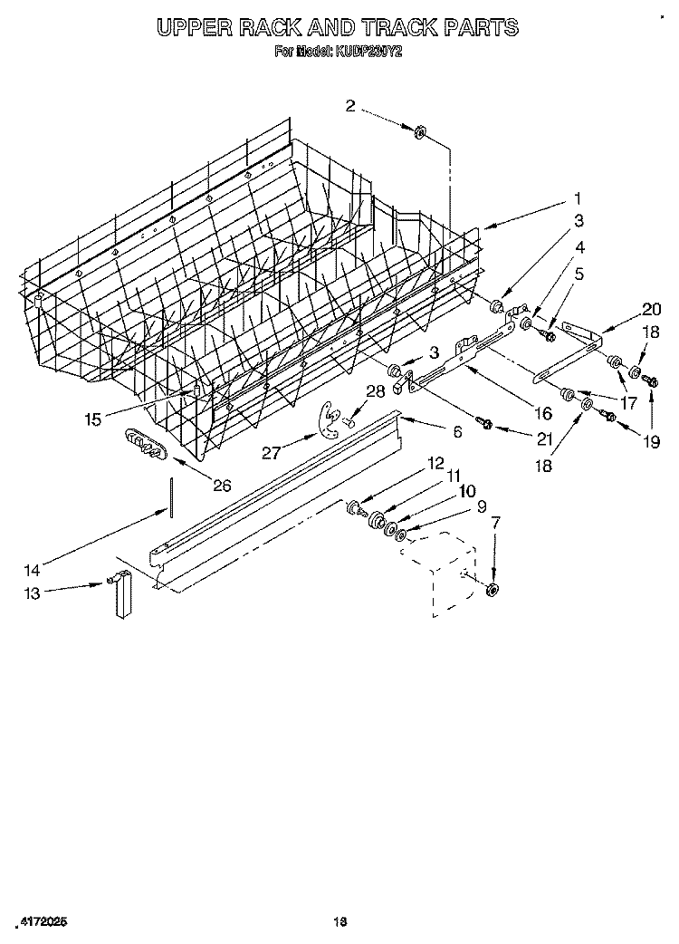 UPPER RACK AND TRACK Diagram and Parts List for KUDP230Y2  KitchenAid Dishwasher