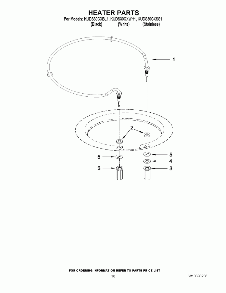 HEATER PARTS Diagram and Parts List for KUDS30CXBL1  KitchenAid Dishwasher
