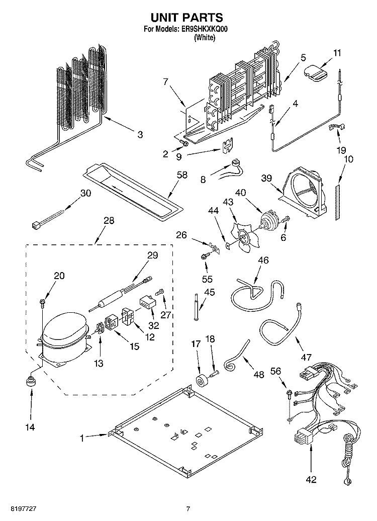 UNIT Diagram and Parts List for ER9SHKXKQ00  Whirlpool Refrigerator
