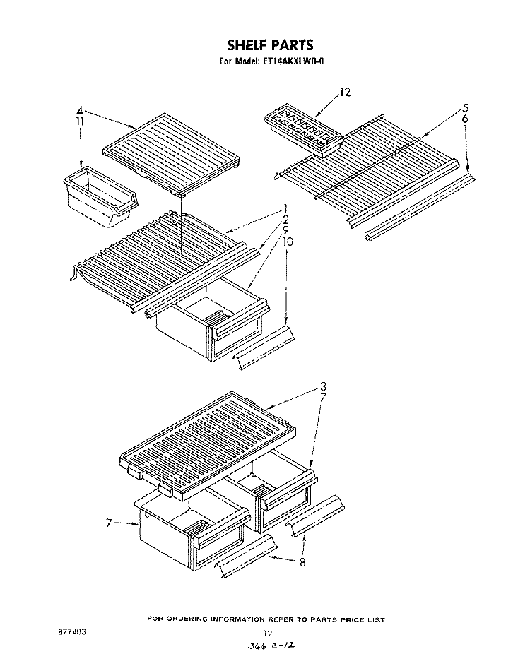 SHELF Diagram and Parts List for ET14AKXLWR0  Whirlpool Refrigerator