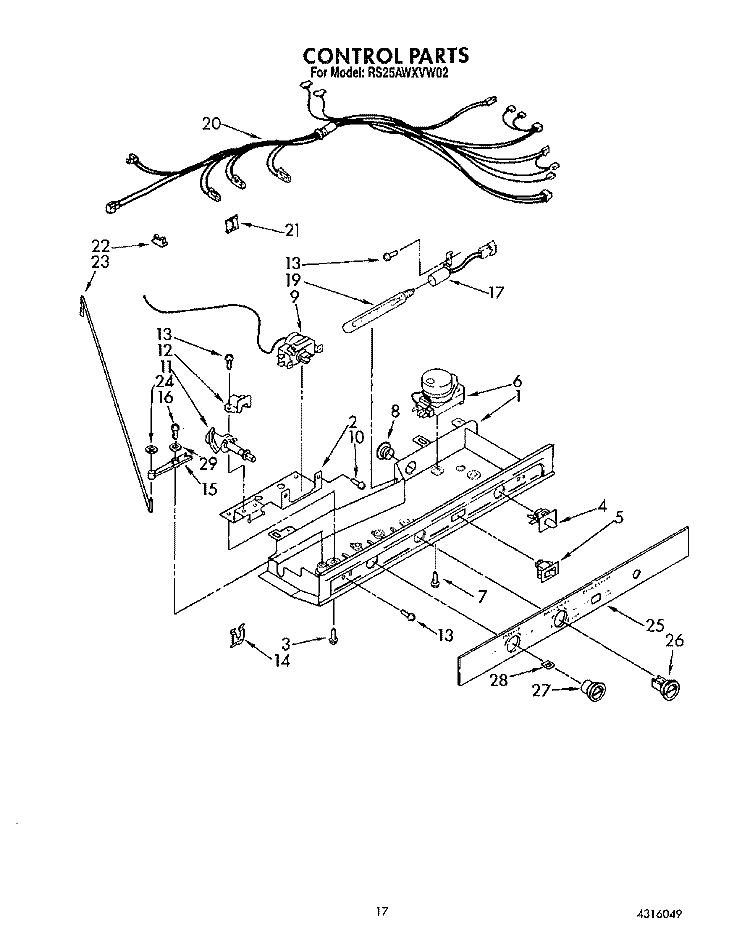 CONTROL Diagram and Parts List for RS25AWXVW02  Roper Refrigerator