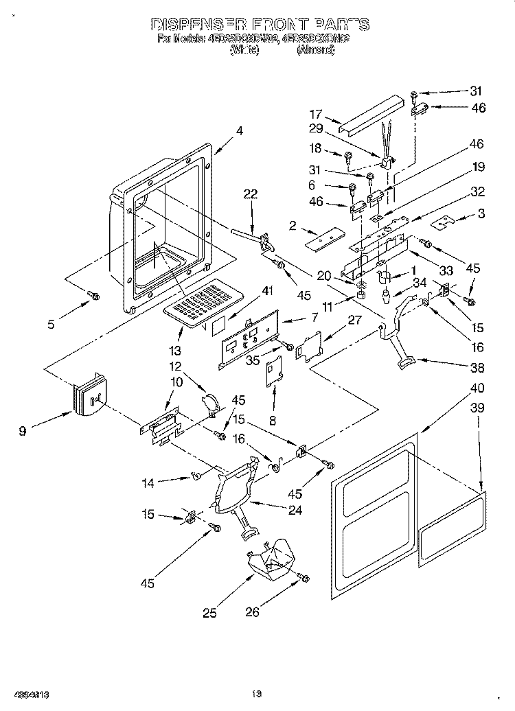 DISPENSER FRONT Diagram and Parts List for 4ED25DQXDW02  Whirlpool Refrigerator