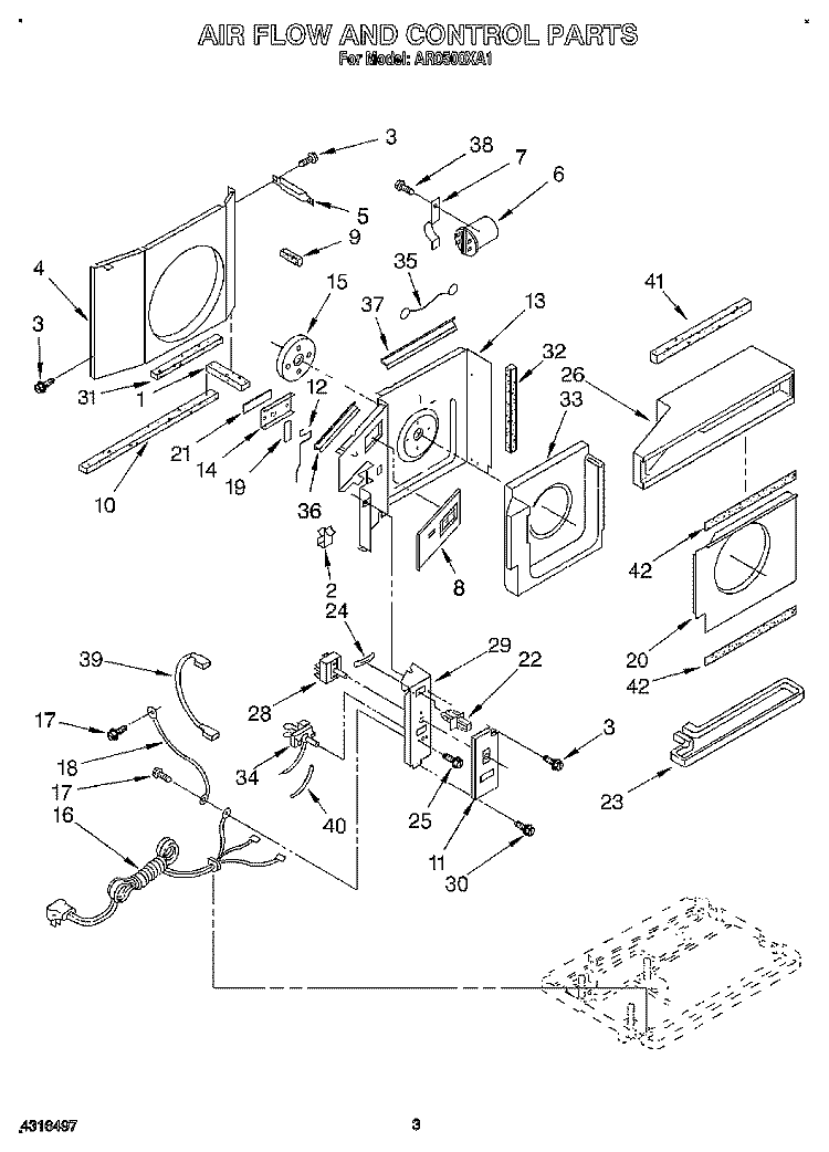 AIR FLOW AND CONTROL Diagram and Parts List for AR0500XA1  Whirlpool Air Conditioner