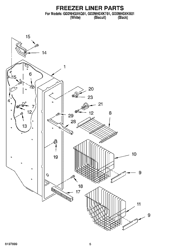 FREEZER LINER Diagram and Parts List for GD2NHGXKT01  Whirlpool Refrigerator