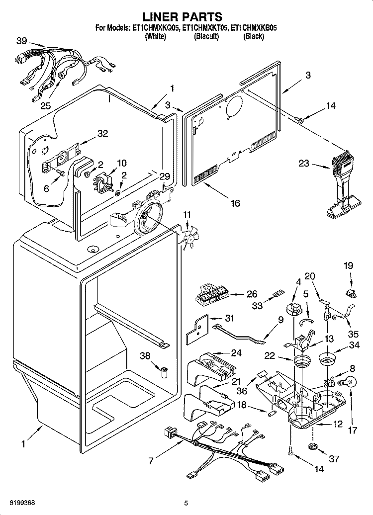 LINER PARTS Diagram and Parts List for ET1CHMXKT05  Whirlpool Refrigerator