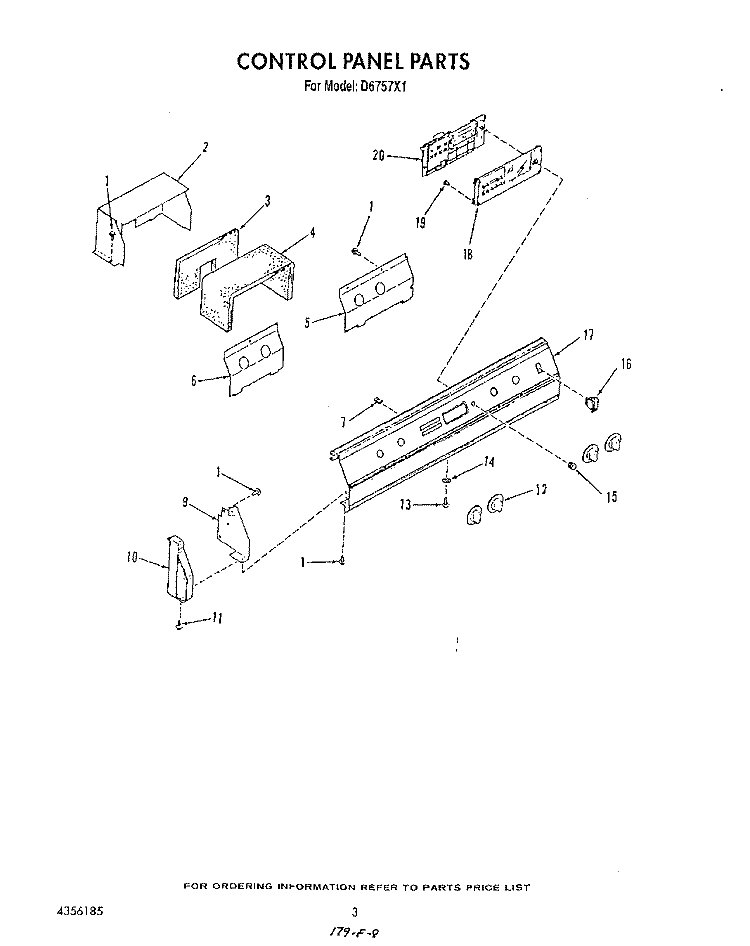 CONTROL PANEL Diagram and Parts List for D6757^1  Whirlpool Range