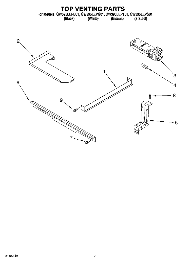 TOP VENTING PARTS Diagram and Parts List for GW395LEPQ01  Whirlpool Range