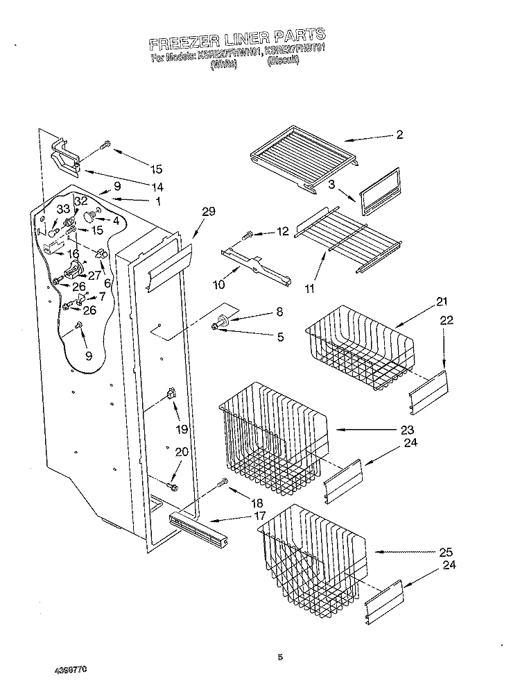 FREEZER LINER Diagram and Parts List for KSRE27FHWH01  KitchenAid Refrigerator