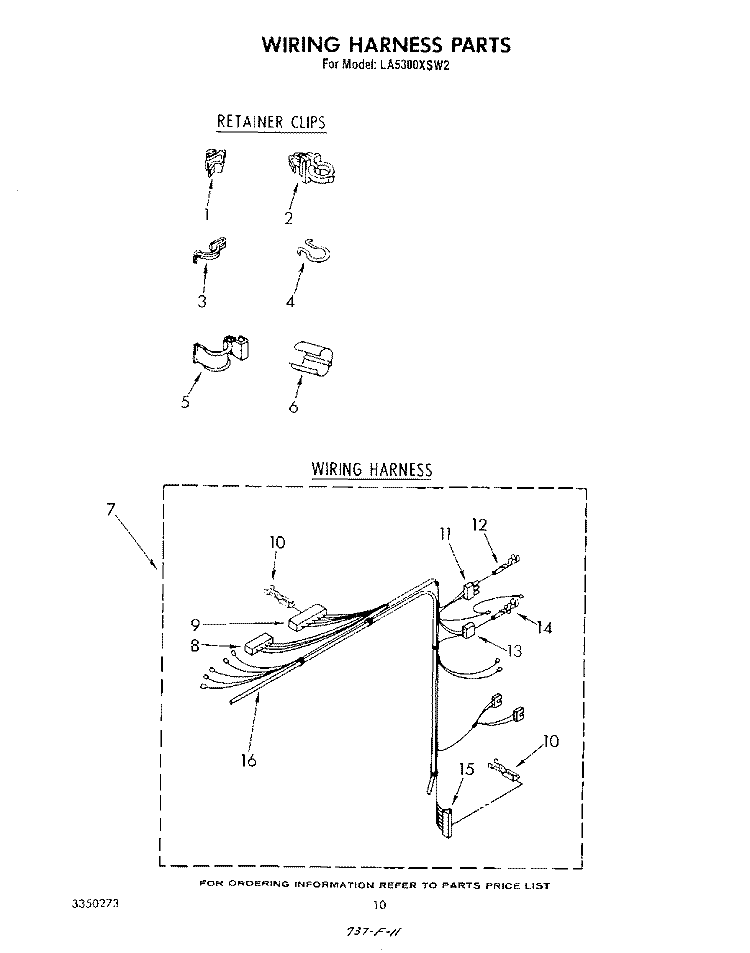 WIRING HARNESS Diagram and Parts List for LA5300XSW2  Whirlpool Washer