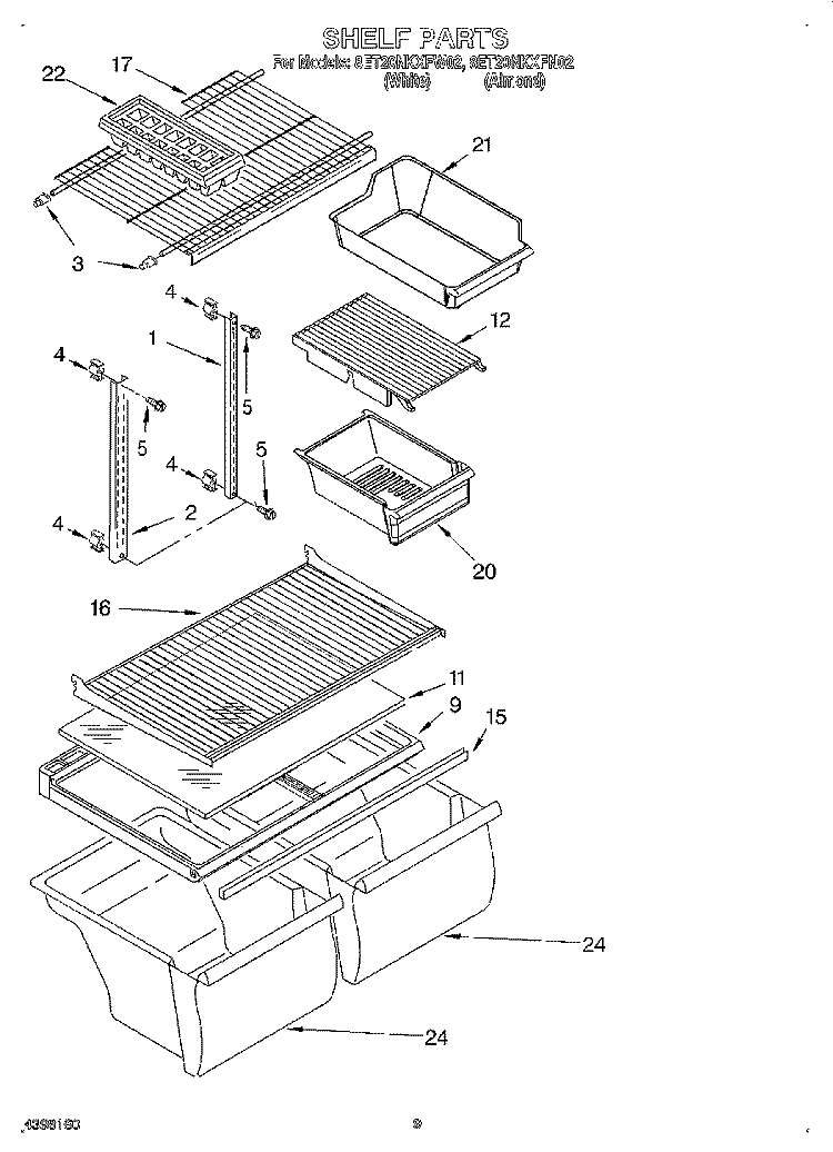 SHELF, LIT/OPTIONAL Diagram and Parts List for 8ET20NKXFW02  Whirlpool Refrigerator