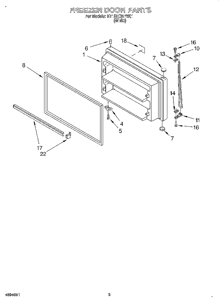 FREEZER DOOR Diagram and Parts List for RT18ECRFW01  Roper Refrigerator