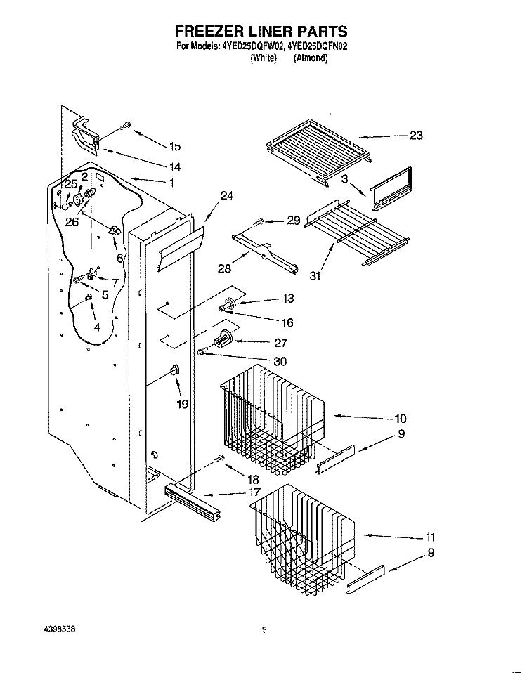 FREEZER LINER Diagram and Parts List for 4YED25DQFW02  Whirlpool Refrigerator