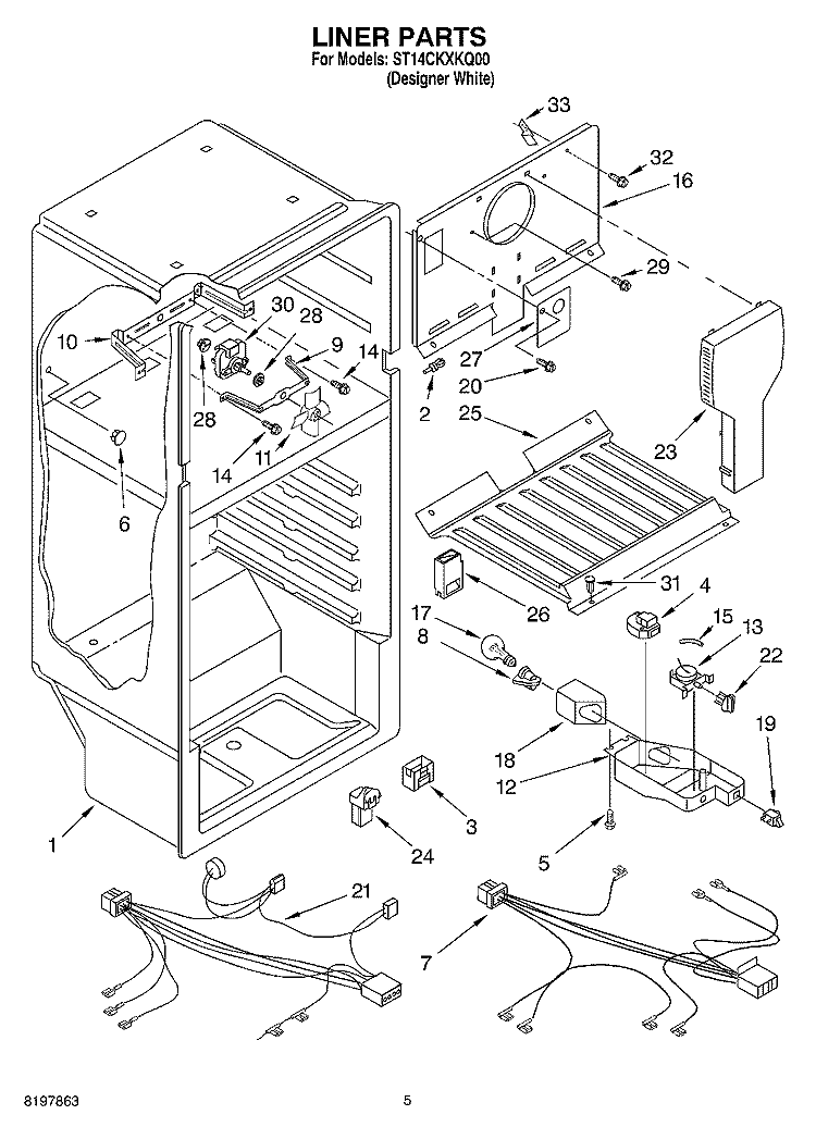 LINER Diagram and Parts List for ST14CKXKQ00  Whirlpool Refrigerator