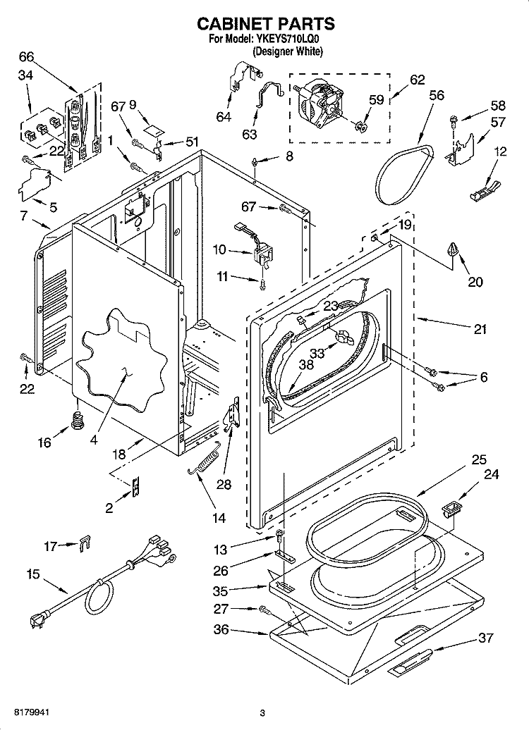CABINET PARTS Diagram and Parts List for YKEYS710LQ0  KitchenAid Dryer