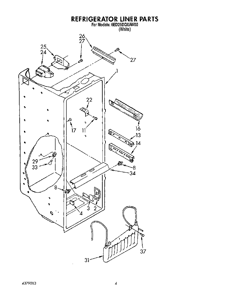 REFRIGERATOR LINER Diagram and Parts List for 6ED25DQXAW00  Whirlpool Refrigerator