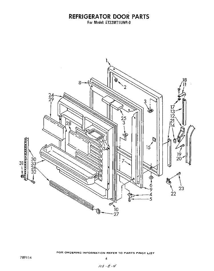 REFRIGERATOR DOOR Diagram and Parts List for ET22MT1LWR0  Whirlpool Refrigerator