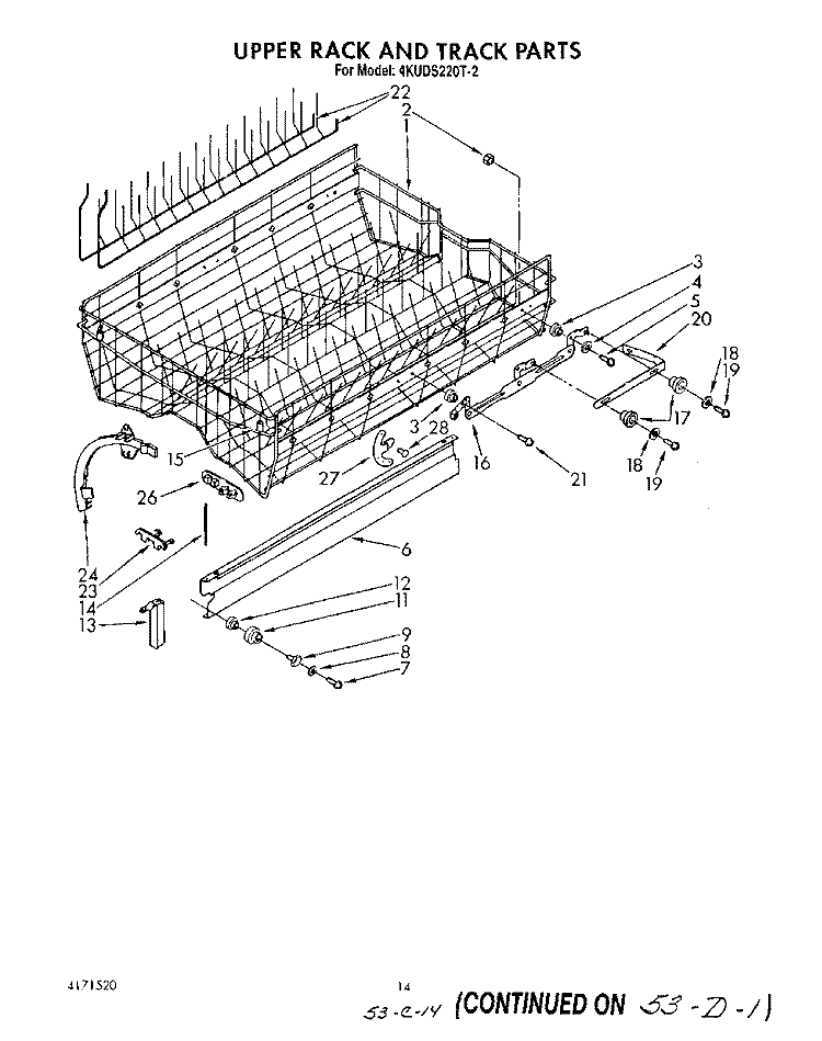 UPPER RACK AND TRACK Diagram and Parts List for 4KUDS220T2  KitchenAid Dishwasher