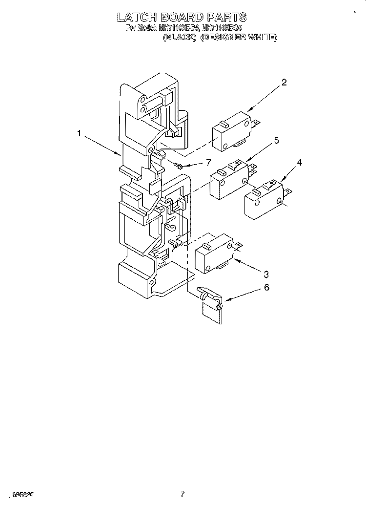 LATCH BOARD Diagram and Parts List for MH7110XBQ6  Whirlpool Microwave