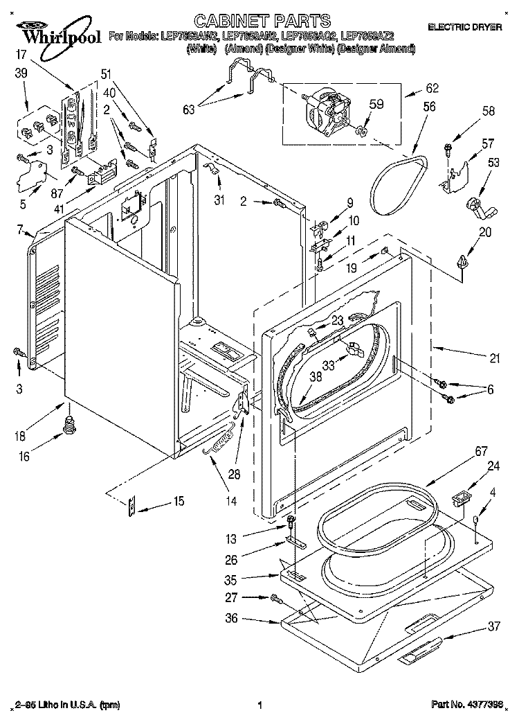 SECTION Diagram and Parts List for LEP7858AZ2  Whirlpool Dryer