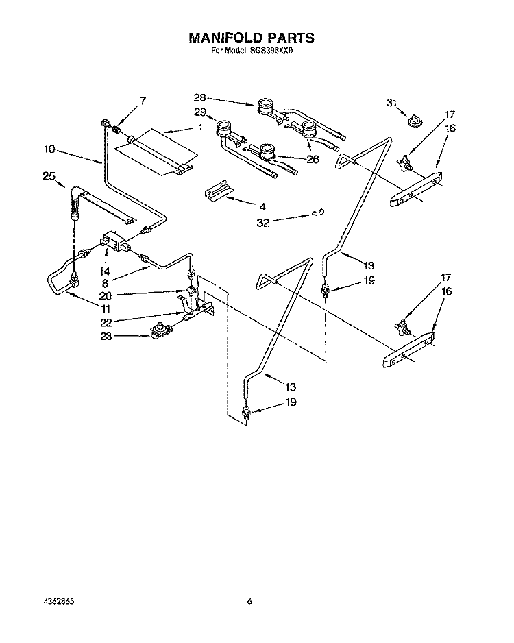 MANIFOLD Diagram and Parts List for SGS395XX0  Roper Range