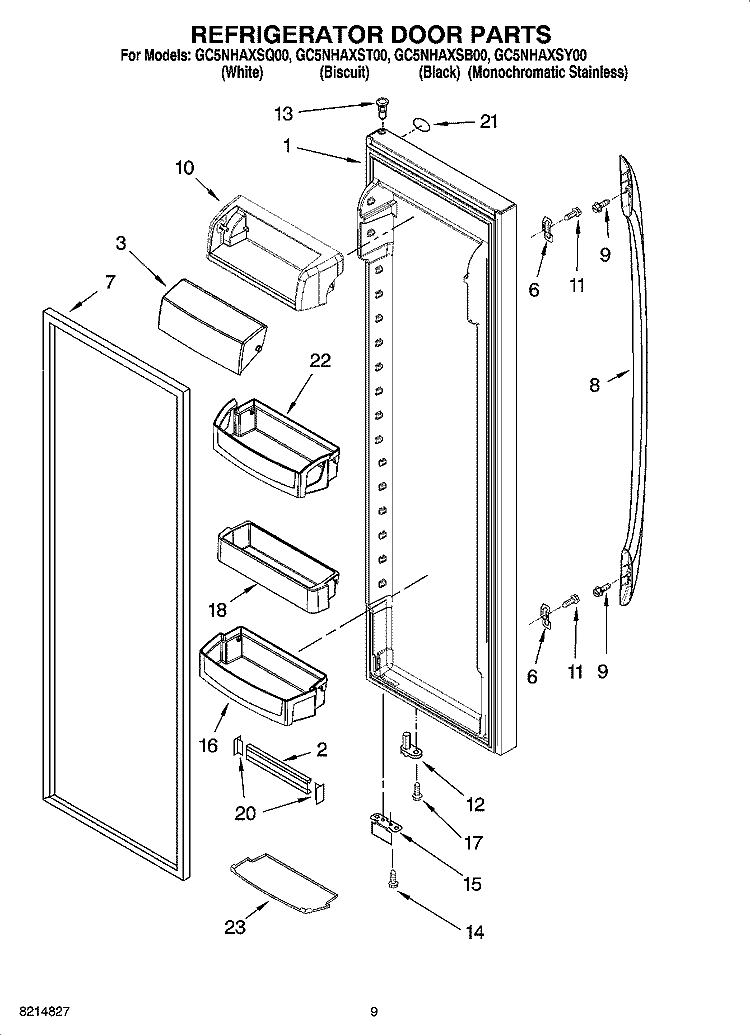 REFRIGERATOR DOOR PARTS Diagram and Parts List for GC5NHAXSY00  Whirlpool Refrigerator