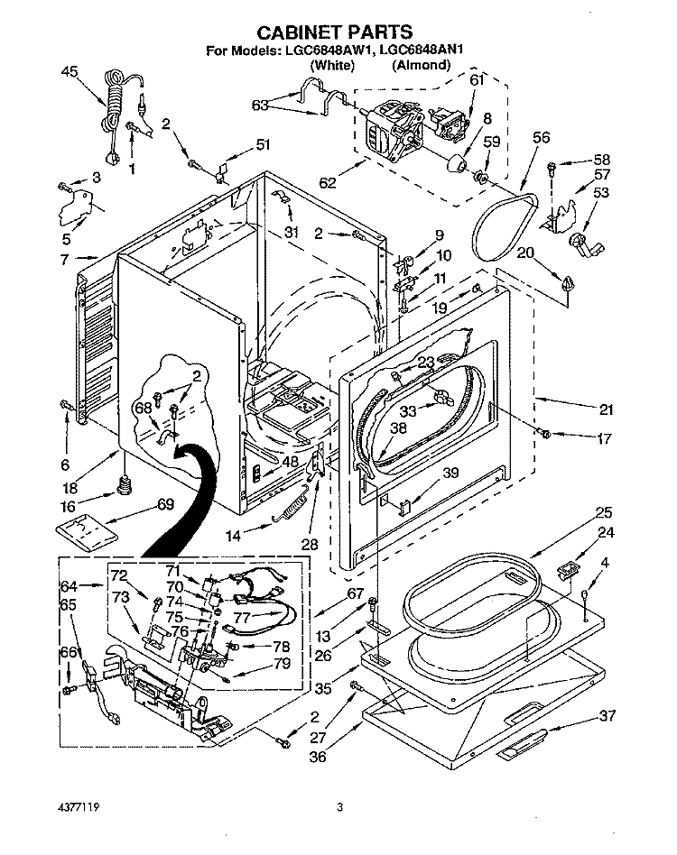 CABINET Diagram and Parts List for LGC6848AW1  Whirlpool Dryer