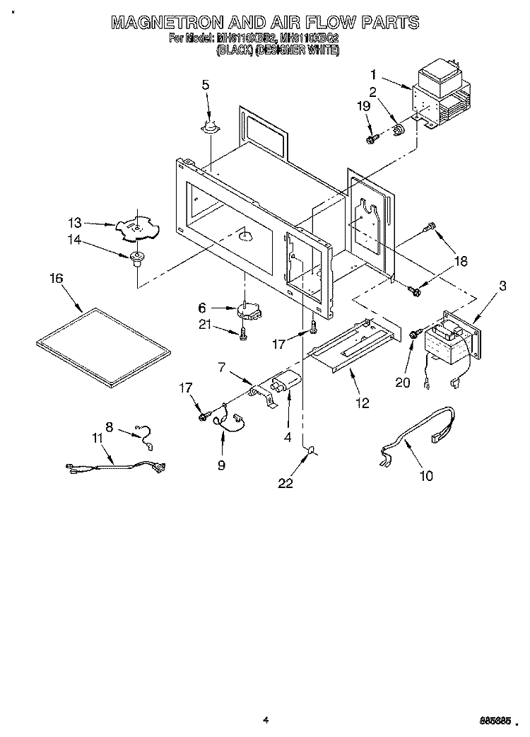 MAGNETRON AND AIR FLOW Diagram and Parts List for MH6110XBB2  Whirlpool Microwave