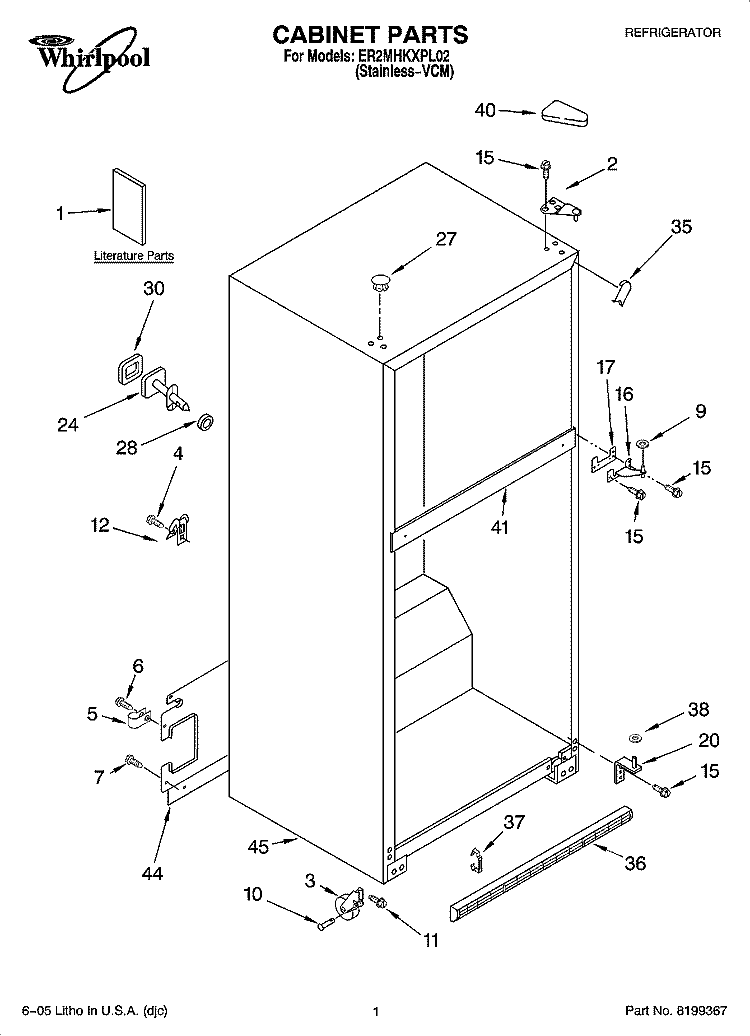 CABINET PARTS Diagram and Parts List for ER2MHKXPL02  Whirlpool Refrigerator