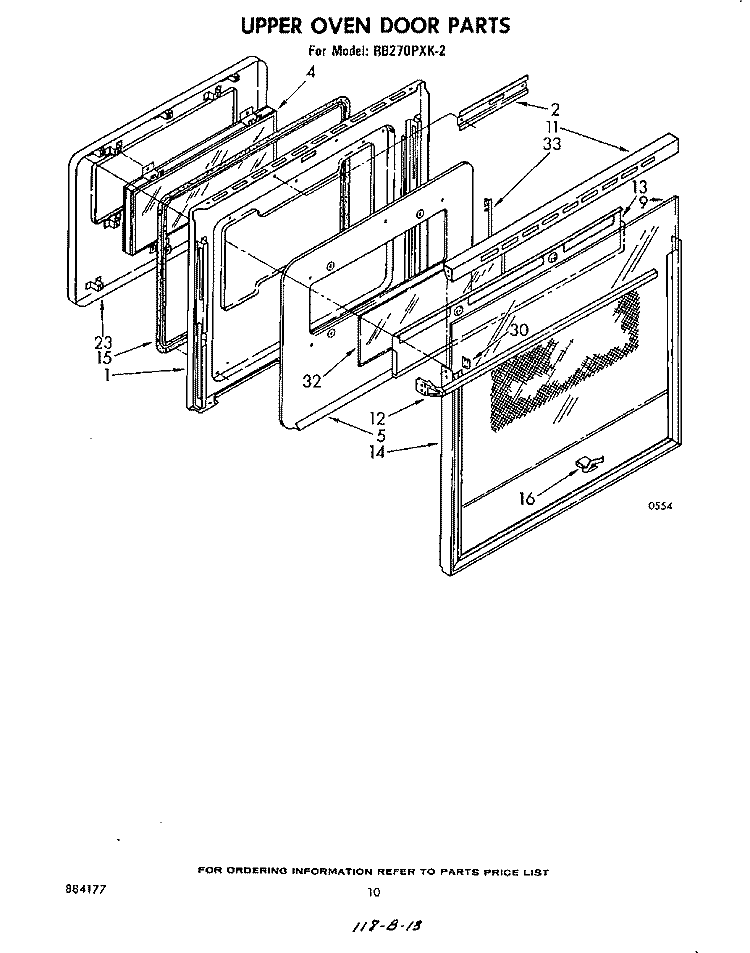 UPPER OVEN DOOR Diagram and Parts List for RB270PXK2  Whirlpool Wall Oven