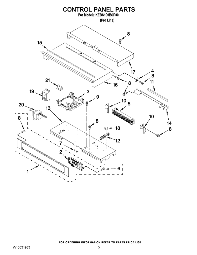 CONTROL PANEL PARTS Diagram and Parts List for KEBS109BSP00  KitchenAid Wall Oven