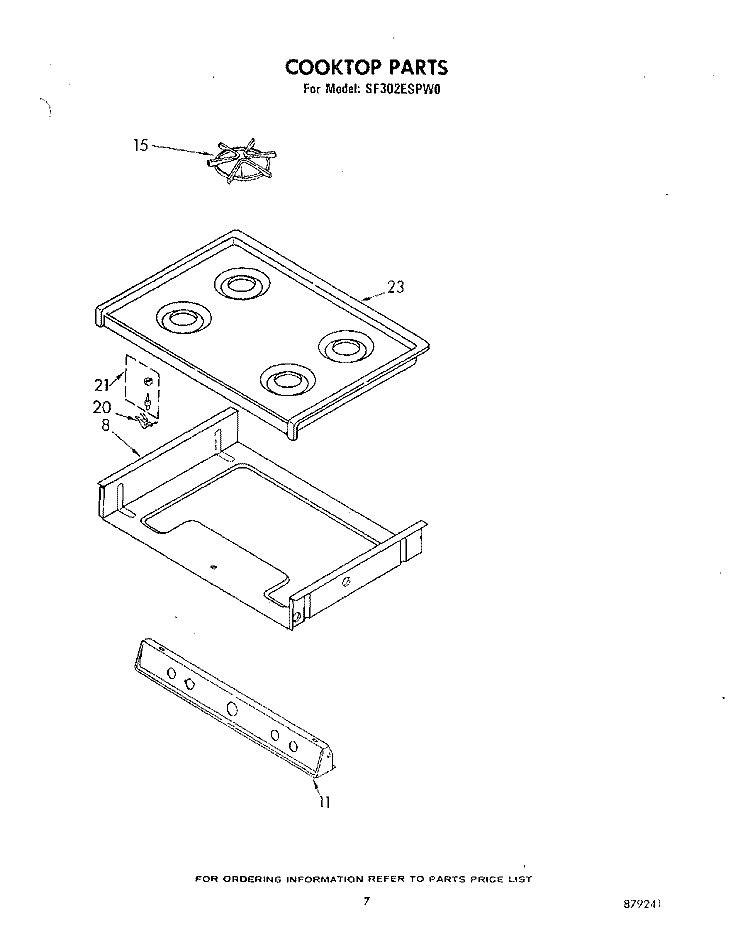 COOK TOP Diagram and Parts List for SF302ESPW0  Whirlpool Range
