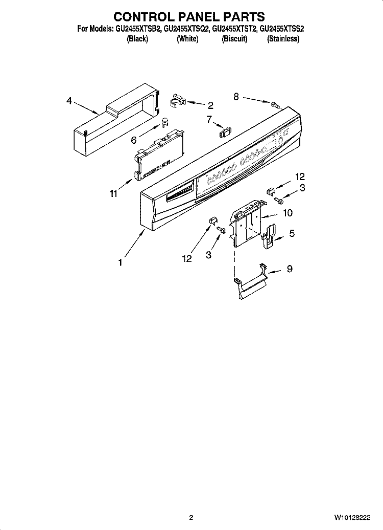 CONTROL PANEL PARTS Diagram and Parts List for GU2455XTSB2  Whirlpool Dishwasher