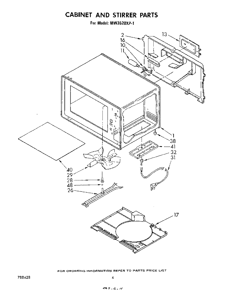 CABINET AND STIRRER Diagram and Parts List for MW3520XP1  Whirlpool Microwave
