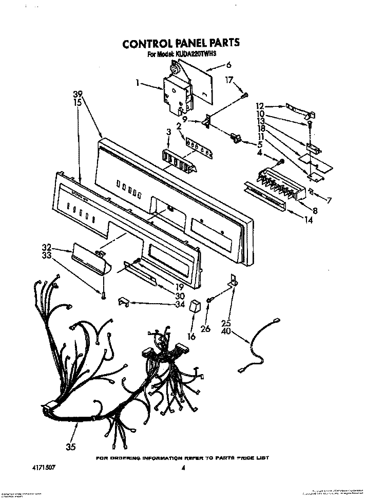 CONTROL PANEL, LIT/OPTIONAL Diagram and Parts List for KUDA220TWH3  KitchenAid Dishwasher