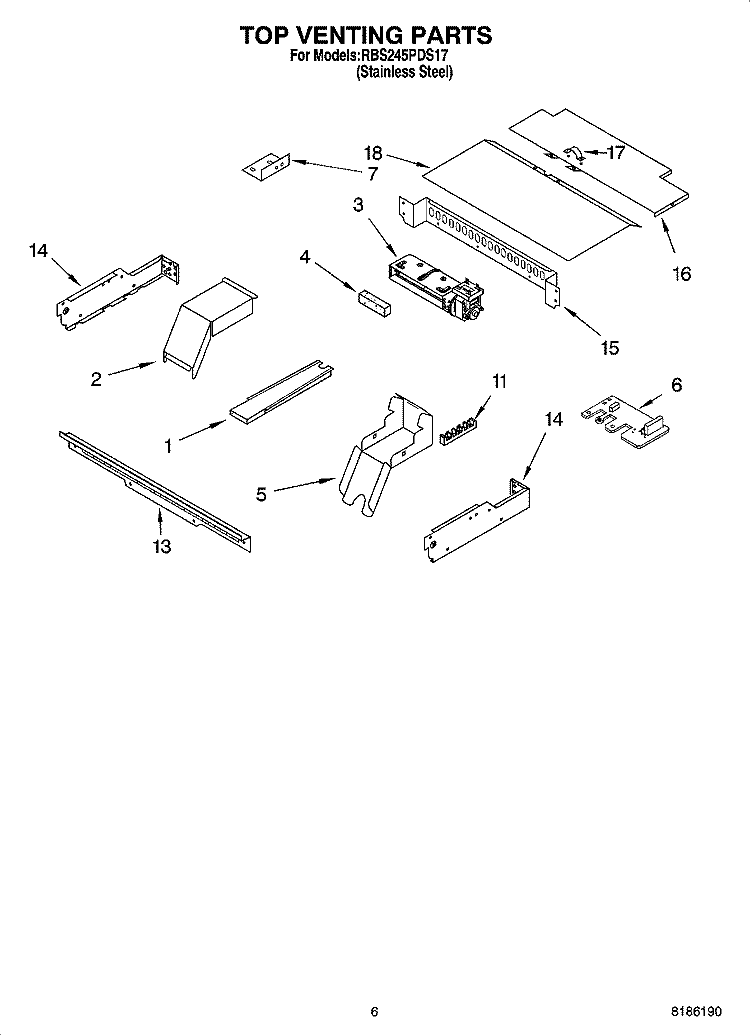 TOP VENTING PARTS, OPTIONAL PARTS Diagram and Parts List for RBS245PDS17  Whirlpool Wall Oven