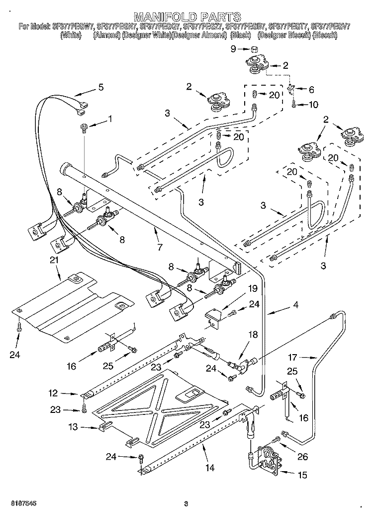 MANIFOLD Diagram and Parts List for SF377PEGN7  Whirlpool Range