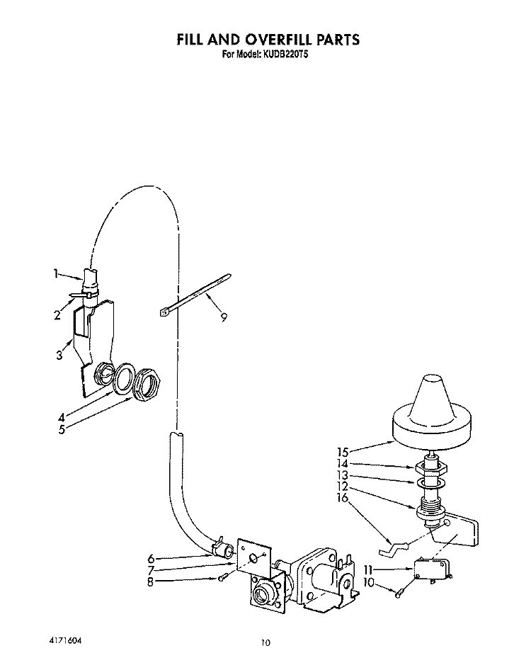 FILL AND OVERFILL Diagram and Parts List for KUDB220T5  KitchenAid Dishwasher